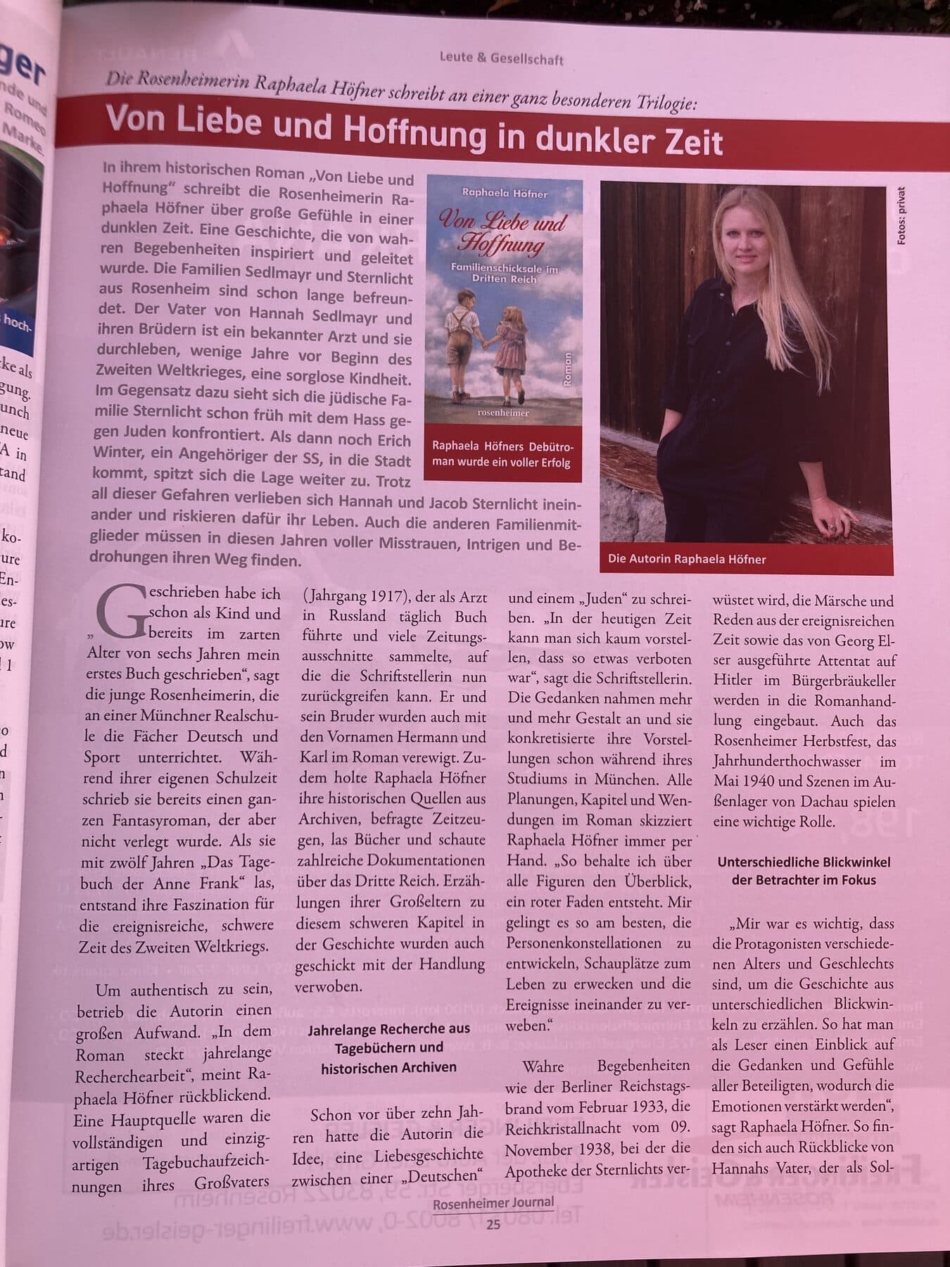 Artikel über Raphaela Höfner im Rosenheimer Journal