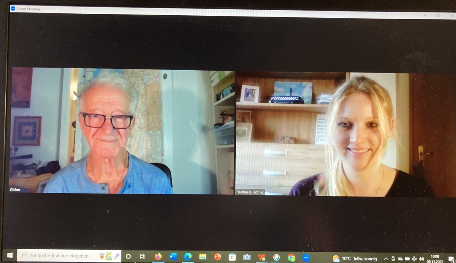 Videogespräch zwischen Raphaela Höfner und Gidon Lev auf einem Bildschirm