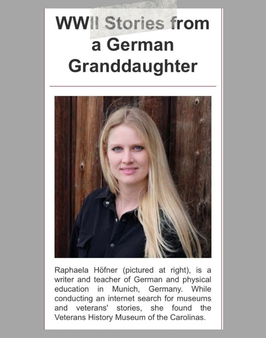 Zeitungsartikel „WWII Stories from a German Granddaughter“ aus North Carolina